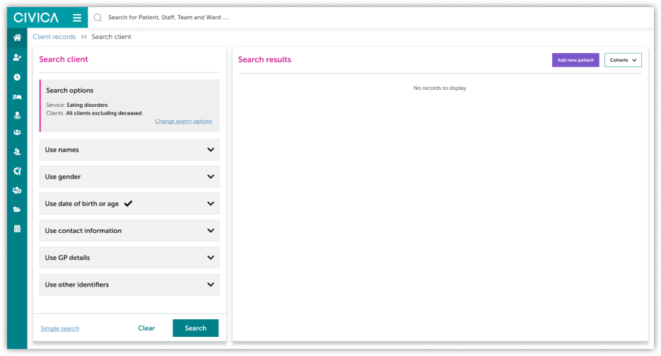 Advanced search terms panel screen
