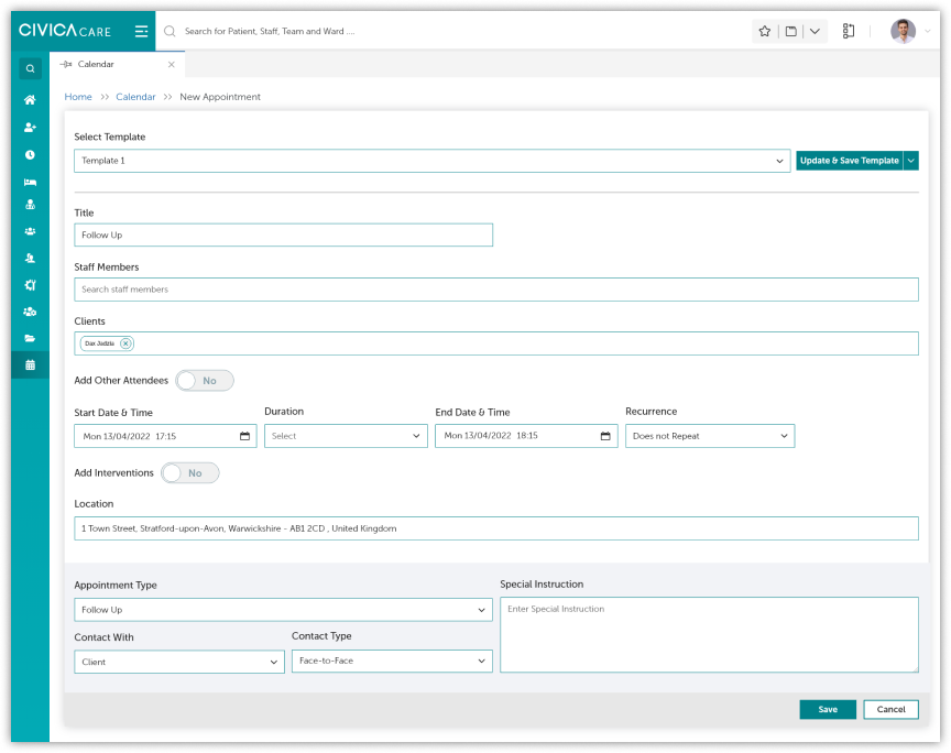 Book new appointment screen