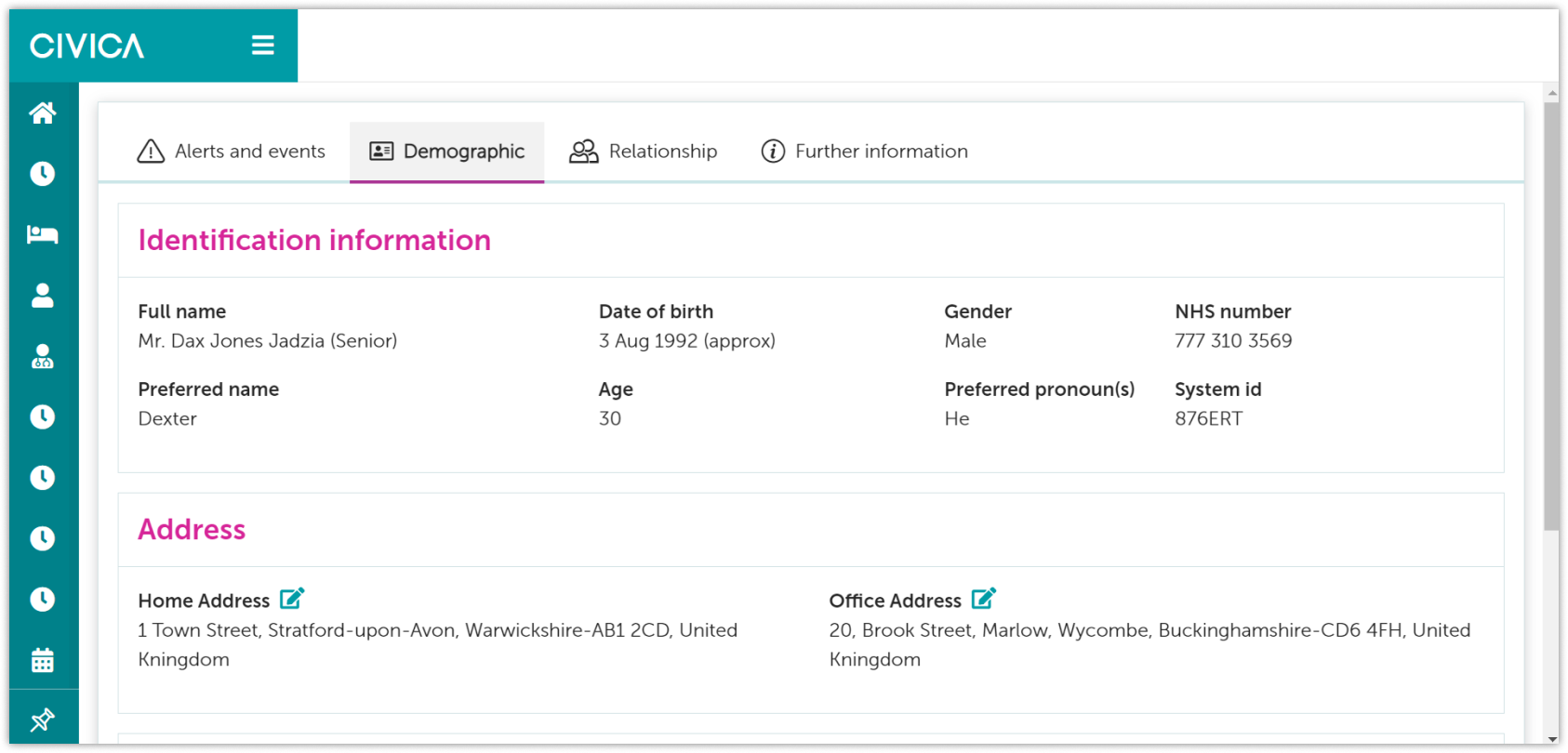 Client landing page screen