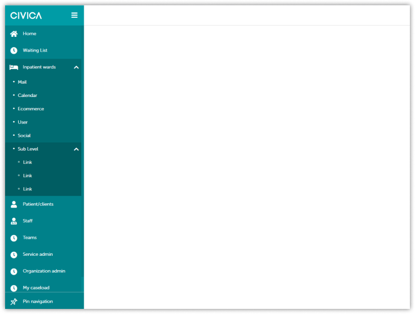 Left side navigation with sub navigation screen