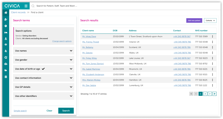 Search results screen