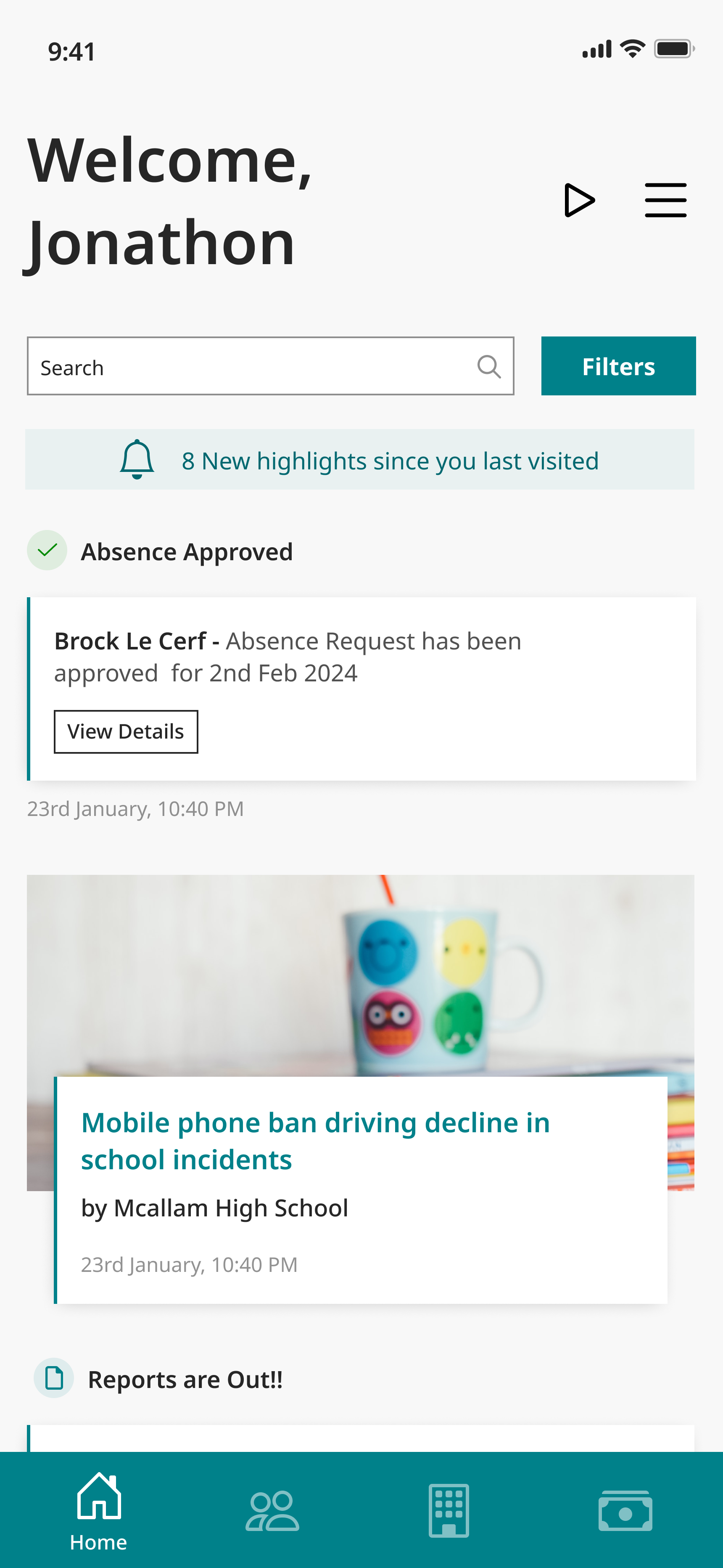 Community Portal dashboard shown on a phone