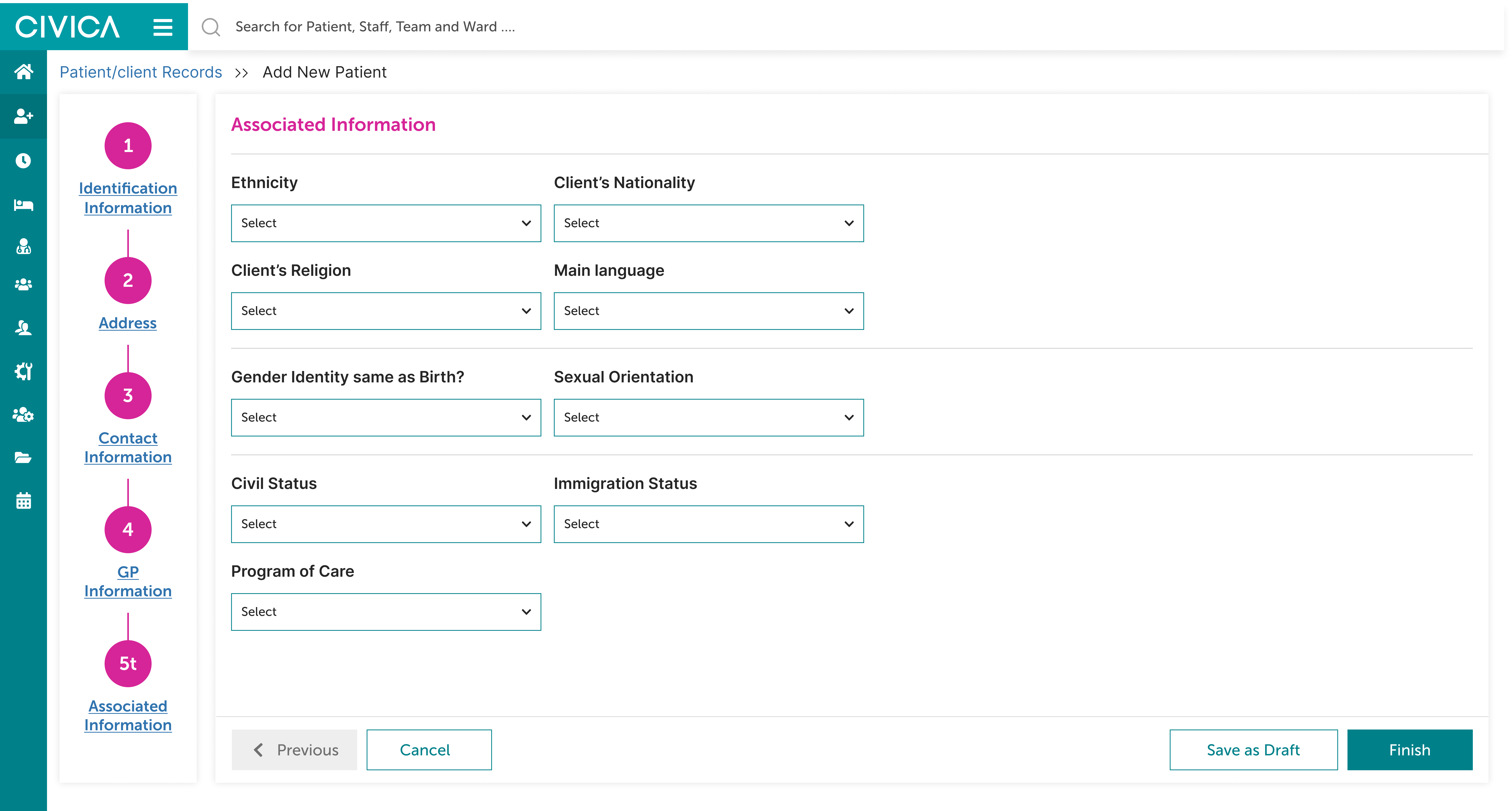 Registration step 5: associated information form